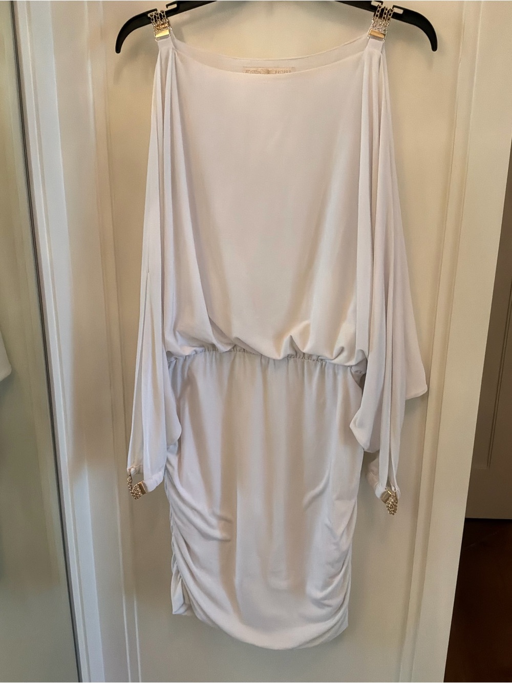 Boston Proper White Draped Long-Sleeve Cocktail Dress